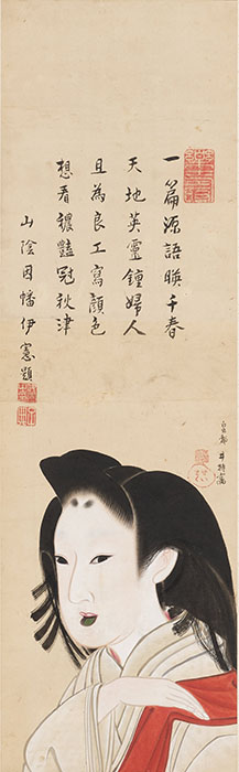 祇園井特 画・伊良子大洲 賛《紫女図》江戸時代　福田美術館蔵　前期展示