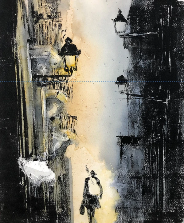 「旅立ち」（縦40×横32cm）