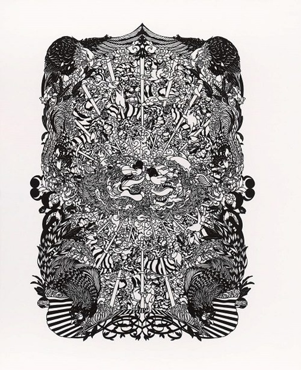 下村優介 CHOJUGIGA-entertainment-. 51.5x36.4cm 切り絵 2024年