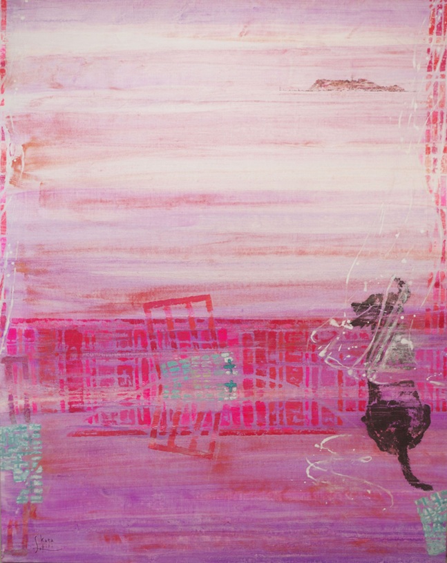 「window and tabie 夕日」　135×106㎝