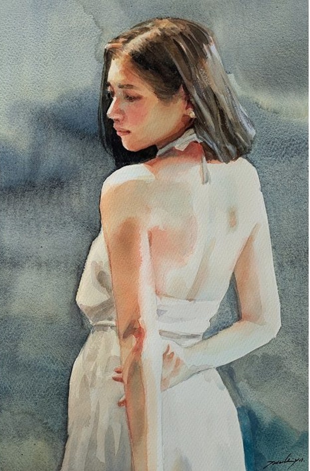 小野月世【白の旋律】水彩、P10号