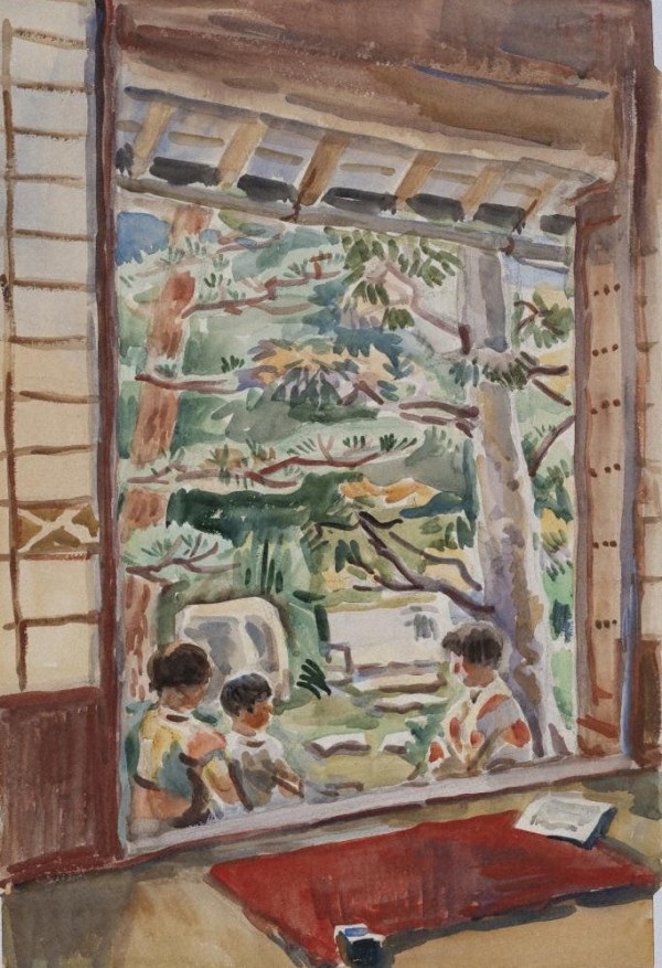 南薫造《庭先の孫娘たち》
1946(昭和21)年頃水彩·紙
安浦歴史民俗資料館蔵