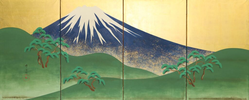 中野其明　富士図屏風　明治時代　個人蔵