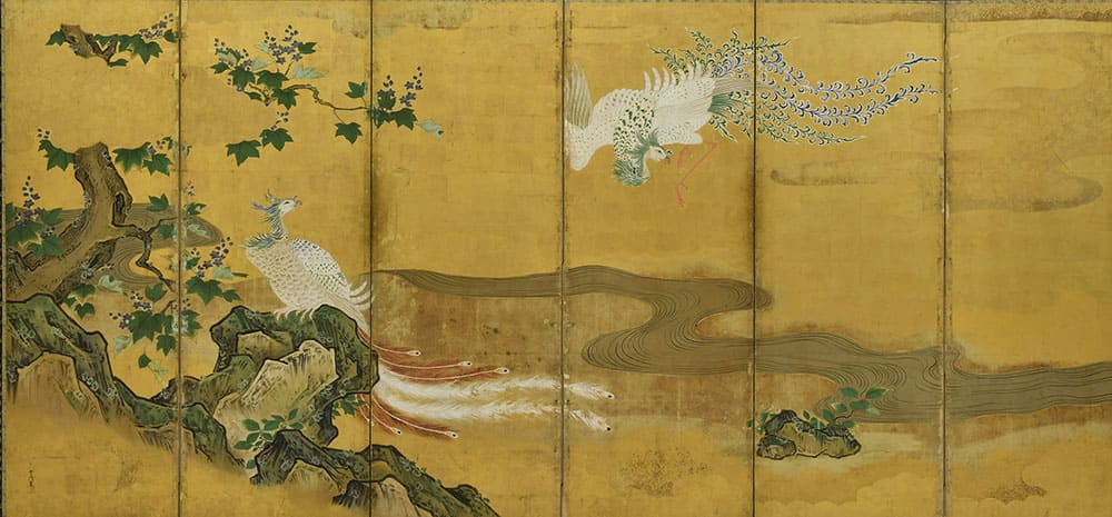 狩野常信《鳳凰図屛風》　（左隻）江戸時代・17-18世紀　東京藝術大学蔵
