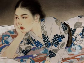 顧 洛水（こ らくすい） タイトル：「宵待ち」 技法　　：日本画 サイズ　：6号