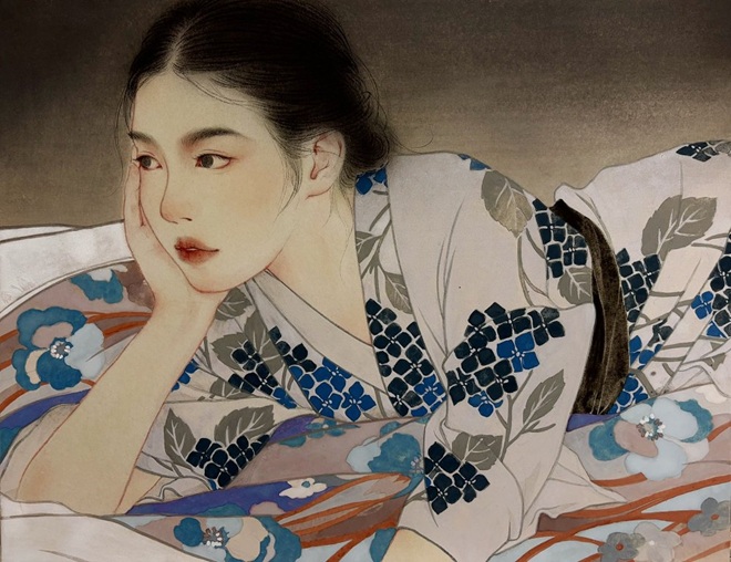 顧 洛水(こ らくすい) タイトル:「宵待ち」 技法 :日本画 サイズ :6号