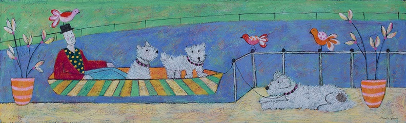 「ボートでゆっくり」</span><br />油彩、23.5×76cm