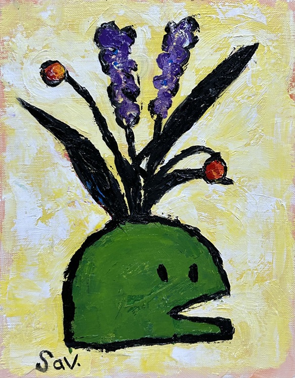 タイトル：「フラワーヘッド＃11」
技法　　：Oil on canvas
サイズ　：F3号（縦27.3×横22cm）