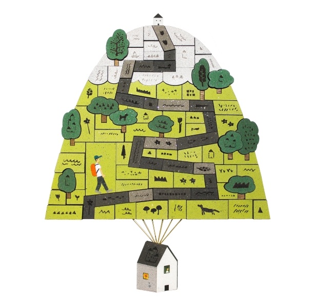 「とぶ家（山）」　2025
25×20cm
アクリル、砂