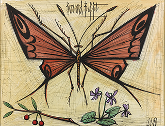 《蝶、サクランボとスミレ》1990年 水彩／紙，阪急電鉄蔵