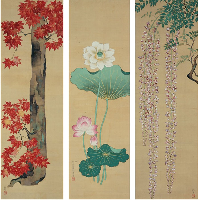 「藤蓮楓図」 酒井抱一
