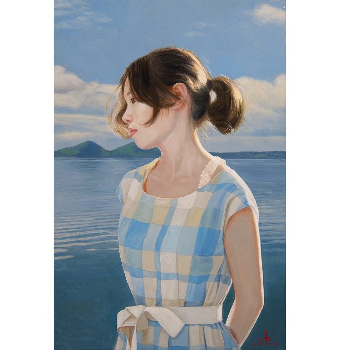 茶谷雄司【湖畔‐支笏湖】油彩、P6号