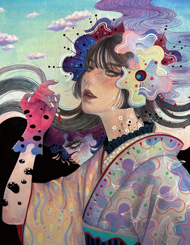 中島 華映(なかじま はなえ)
タイトル:「空を探して」
技法 :ミクストメディア
サイズ :6号