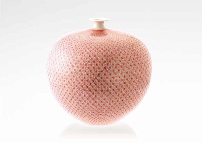 赤絵風車文　花瓶　 径25×高さ25cm　