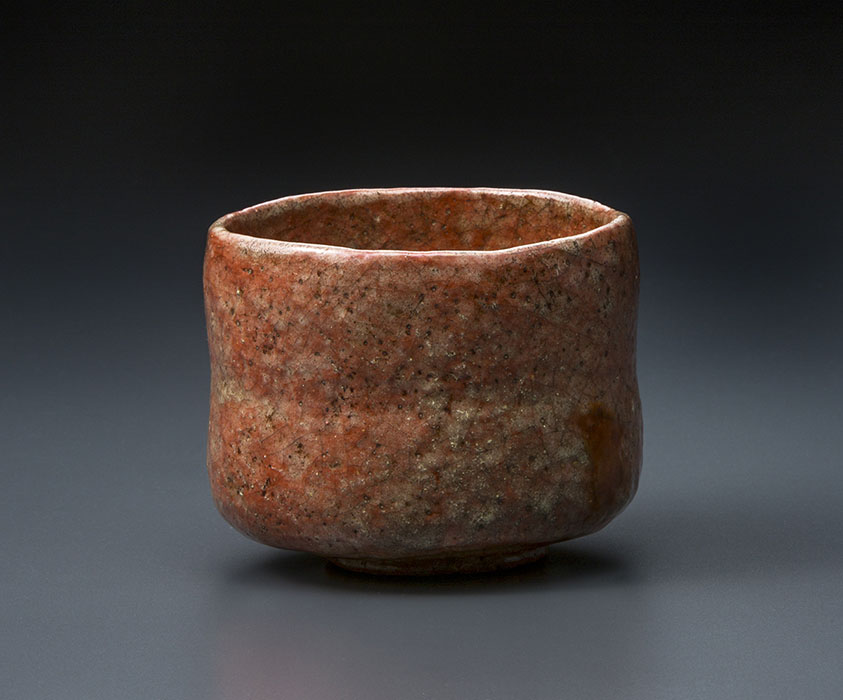 妙修 五代宗入・娘/六代左入・妻　赤樂筒茶碗　左入　箱書付