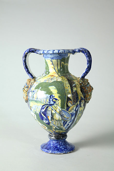 色絵オルペウス物語図双耳壺　サヴォナまたはナポリ窯　17世紀