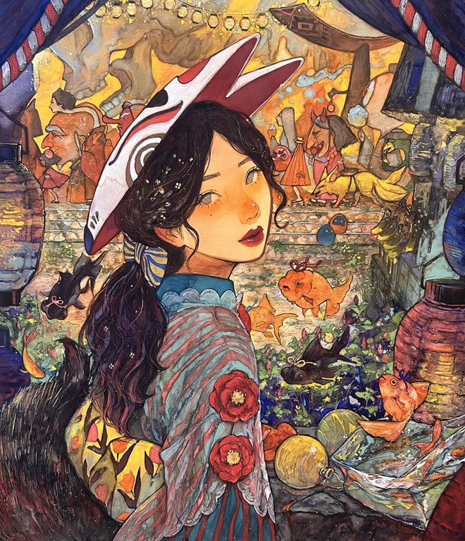 森川 琴美(もりかわ ことみ)
タイトル:「彼女の帰る場所」
技法 :日本画
サイズ :10号