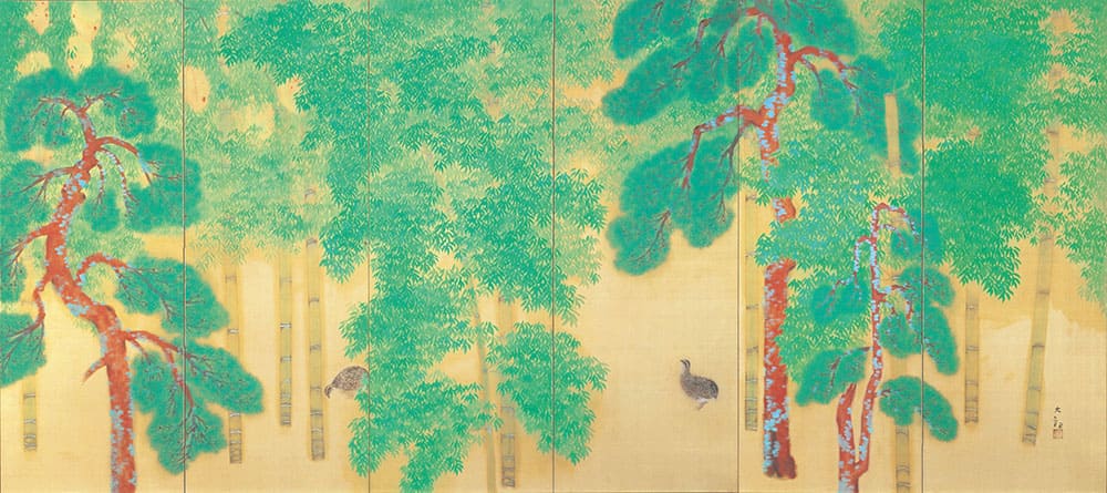 横山大観「柿紅葉」（右隻） 大正9年（1920）　永青文庫蔵（熊本県立美術館寄託）※前期展示