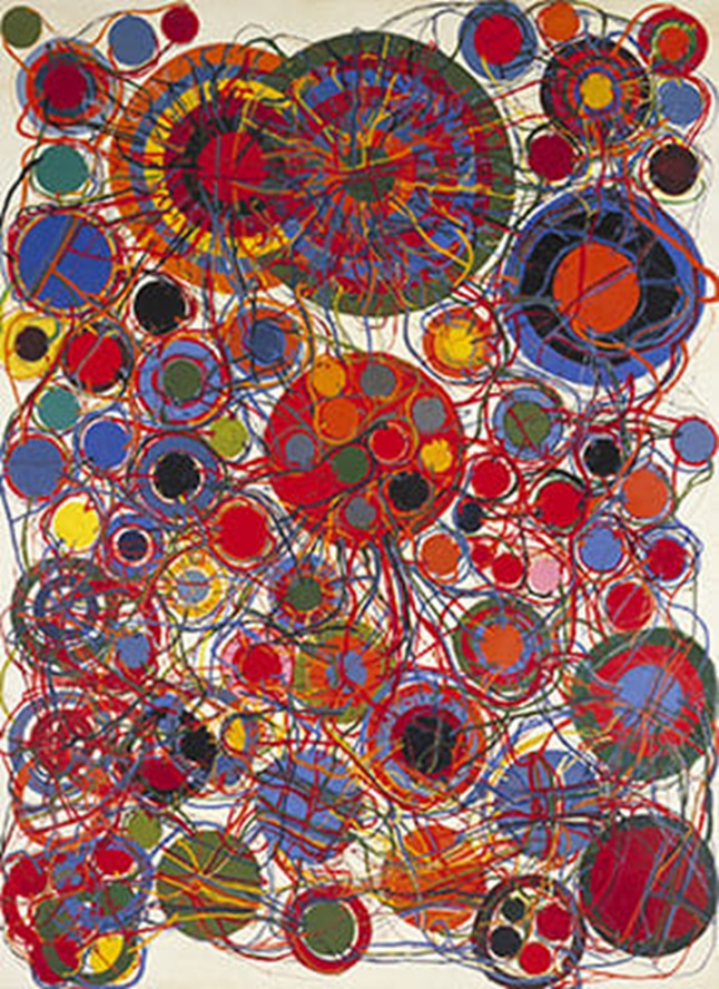 田中敦子 《地獄門》 1965-69年　ビニール塗料、アクリル・カンヴァス　331.5×245.5cm　国立国際美術館蔵 ©Kanayama Akira and Tanaka Atsuko Association