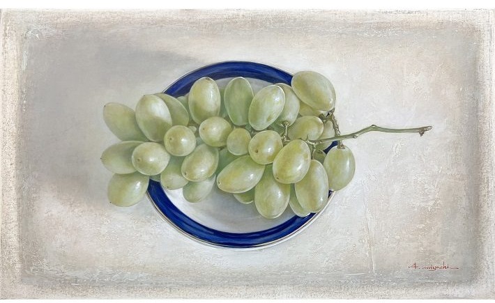 宮地明人【葡萄のある風景】油彩、M6号