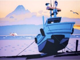 藤倉英幸『暮れ色の離島』 シルクスクリーン、額外寸：58×77cm