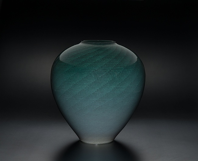 緑彩花器「潮騒」　H35×直径33cm　磁土