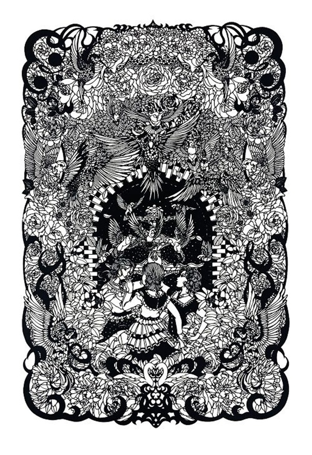 下村優介 「喜びと輝き繁栄。」　 切り絵 51.5 × 36.4 cm　