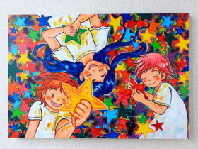 タイトル：ホシノカケラ 技法　　：キャンバス・アクリル絵具 サイズ　：縦50×横72.7㎝