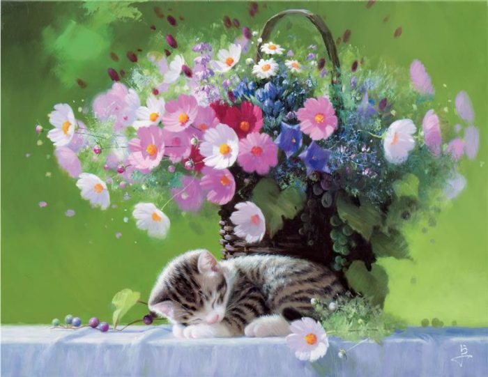 長岡卓　「秋の花かご」