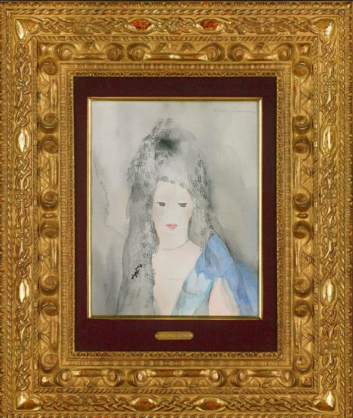 マリー・ローランサン 『ベｰﾙを被った若い女性』 水彩･墨､紙､ｻｲﾝ入り