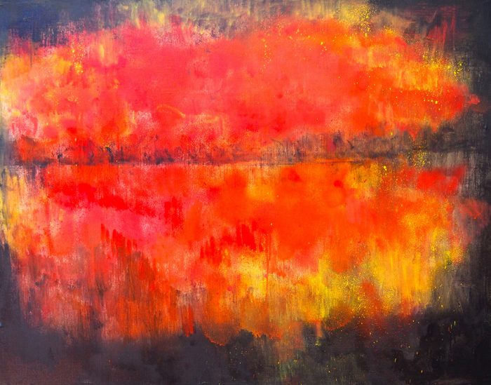 園山幹生 紅葉映る F30号 油彩画