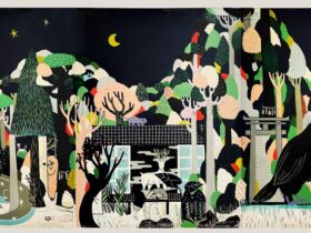 「山の形」木版画、150×75cm