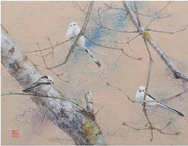 「シマエナガ」　F6　ミクストメディア