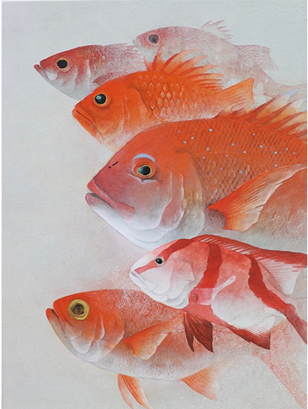 「赤い魚」8号、紙本彩色