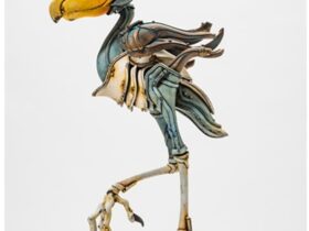 「Shoebill　ハシビロコウ」　W150×D210×H535 mm ミクストメディア