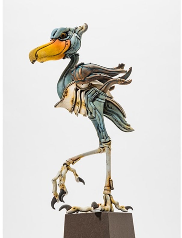 「Shoebill　ハシビロコウ」　W150×D210×H535 mm ミクストメディア