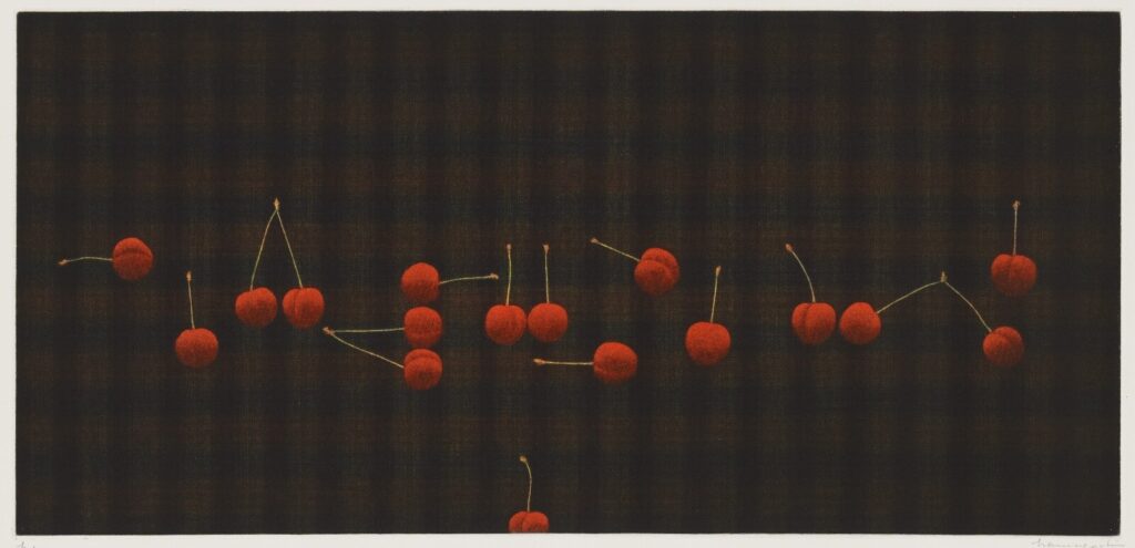 浜口陽三 《17のさくらんぼ》 1968年 カラーメゾチント 24.5×51.7cm