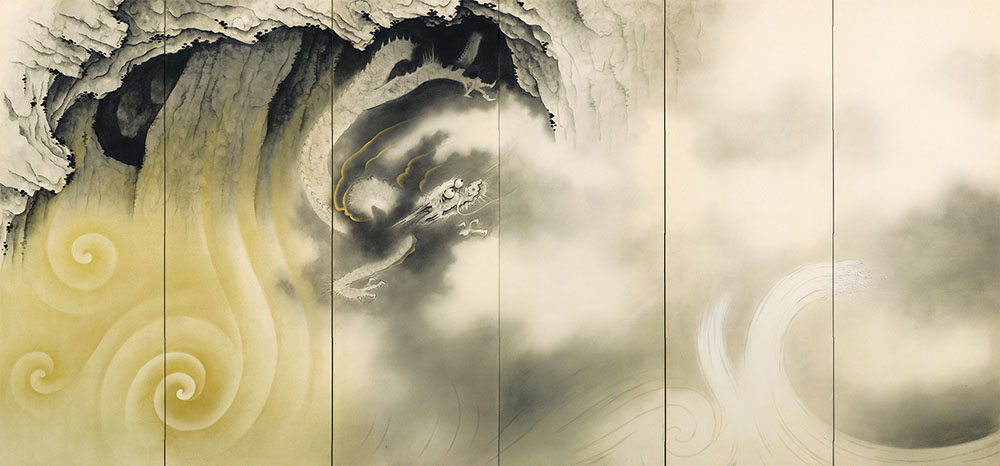 横山大観《龍蛟躍四溟》（左隻） 　昭和11年（1936）　皇居三の丸尚蔵館収蔵
