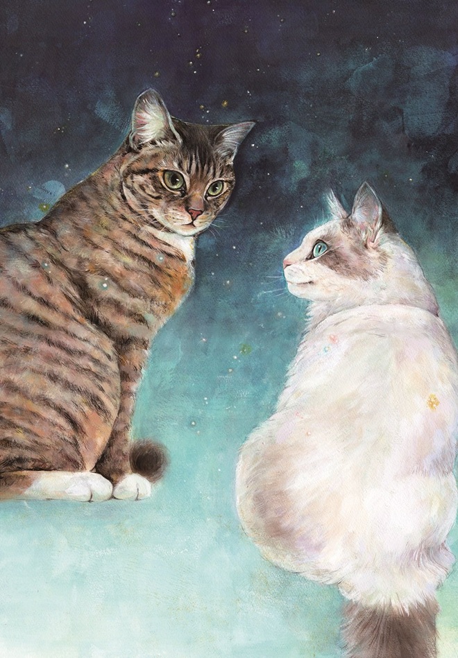 ©maoo
タイトル：『Encounter』（原画サイズ56×41cm）
素材　　：アクリル絵の具
技法　　：シリウス紙に描画