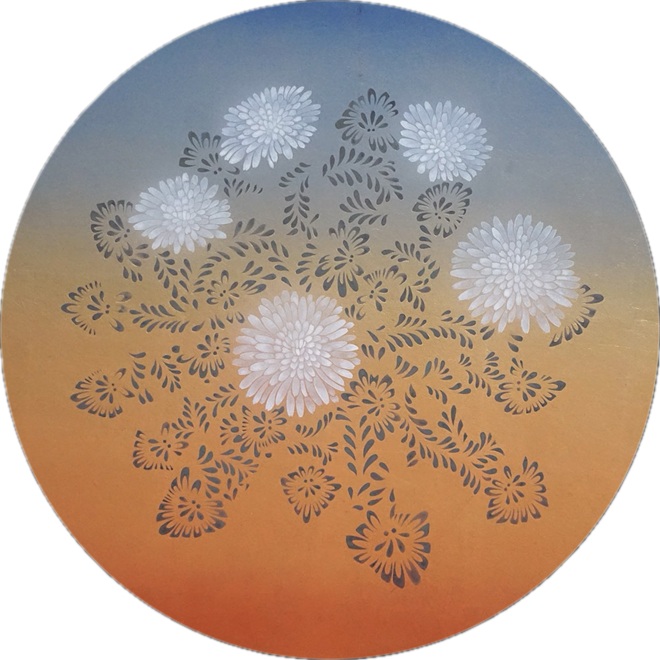 「白昼夢」</span><br />和紙、膠彩、径53cm