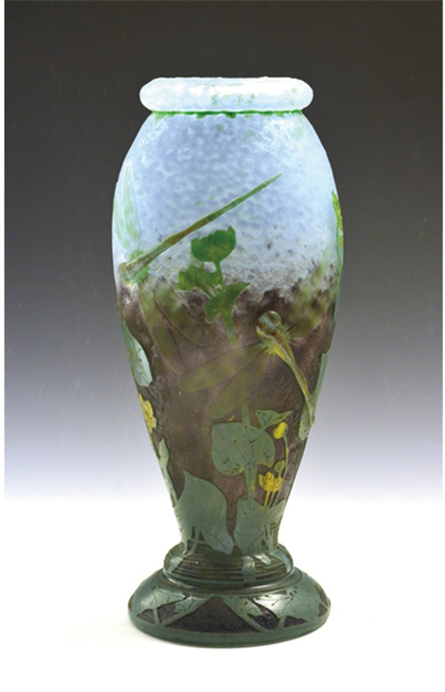 ドーム兄弟 「蜻蛉文アップリケ花器」 1904年 H.36cm アップリケ、ヴィトリフィカッション