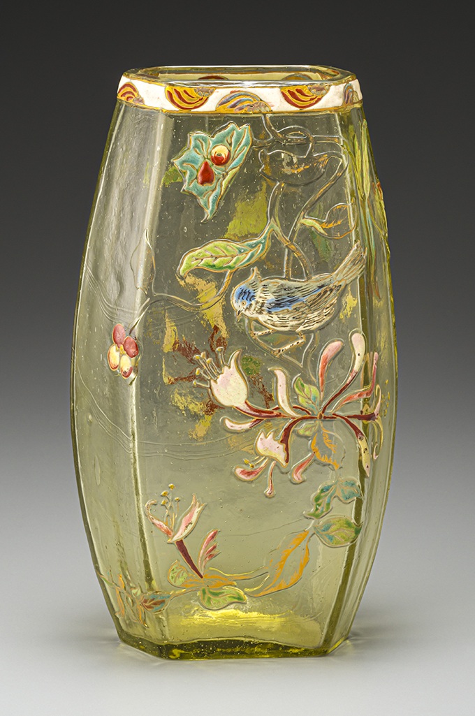 ガレ「花鳥文花器」高さ25.2×径14.3×10.0cm