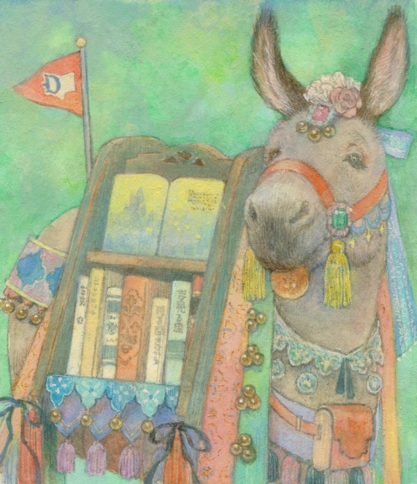 杉野 郁　「耳の長い本屋」
アクリルガッシュ、ペン、色鉛筆など
7.4×6.5cm