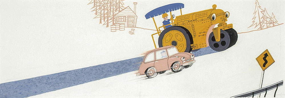 山本忠敬《のろまなローラー》22-23頁原画、1965年、宮城県美術館