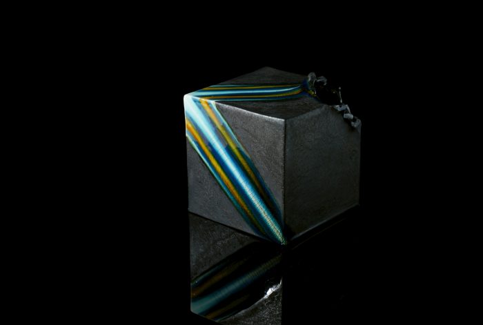 硝子釉 流鮮彩 四角壷 20.5×21.5×高22.5㎝