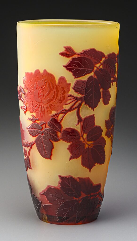 ガレ「薔薇文花器」高さ23.9×径12.2×10.2cm