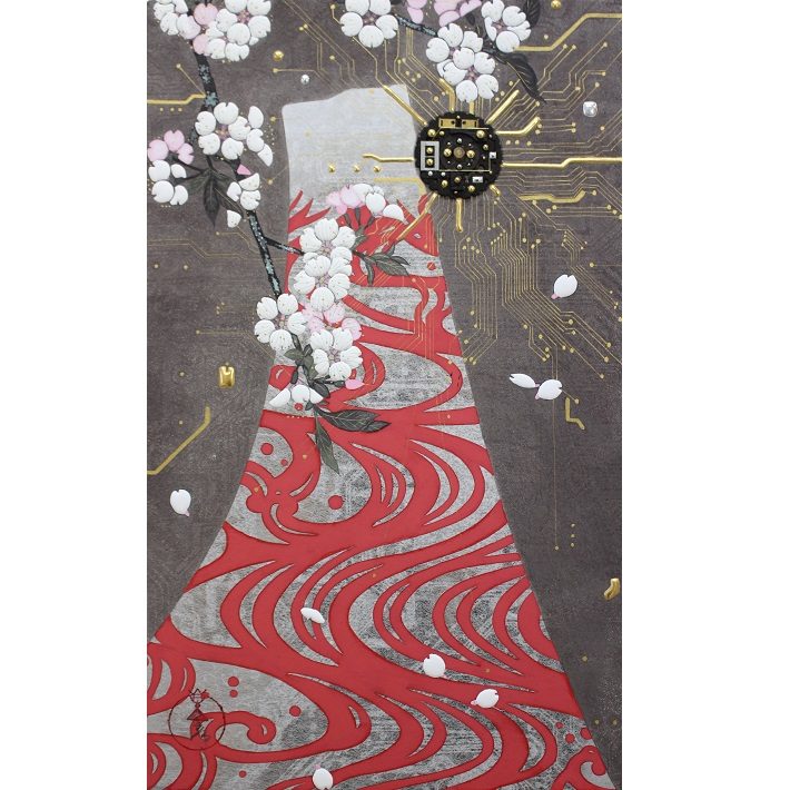 【半導体赤富士桜図】41×20cm