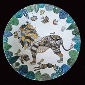 線描色絵金彩大皿　「黄金色の王」 径46×高12cm