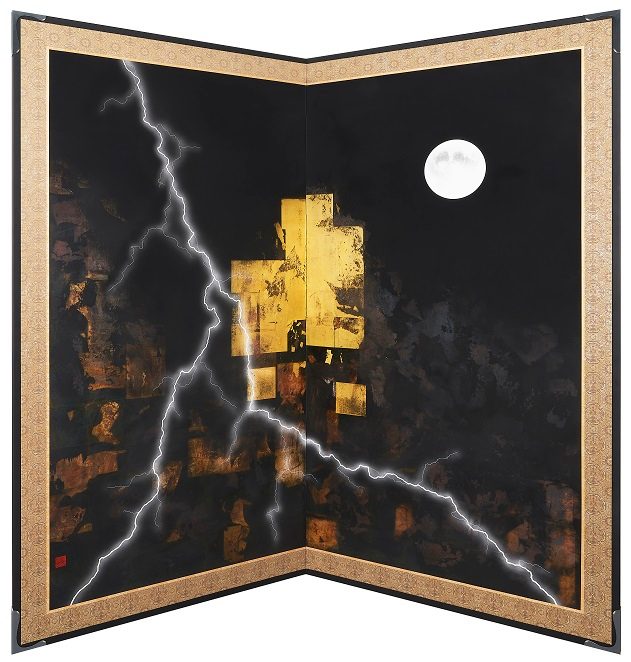 186×192cm

雲肌麻紙、天然岩絵具、金箔、銀箔

2024年