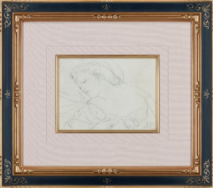 藤田嗣治

『眠る母子』

　～君代コレクション～

鉛筆・紙､ｻｲﾝ入り

1951年4月 東京美術俱楽部鑑定証 DM 